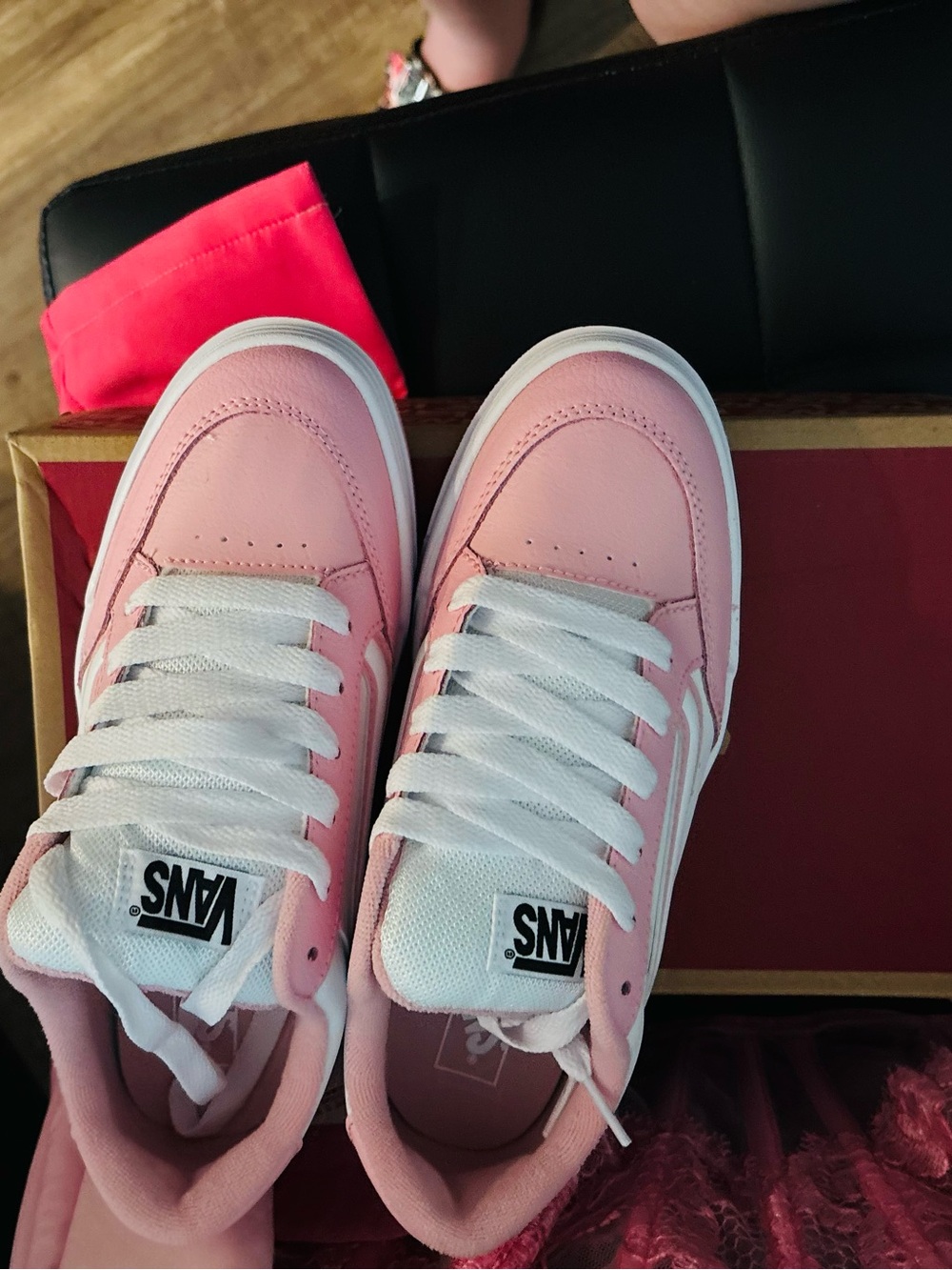 Vans Pink Low-Top Sneakers for Women — White Accents
